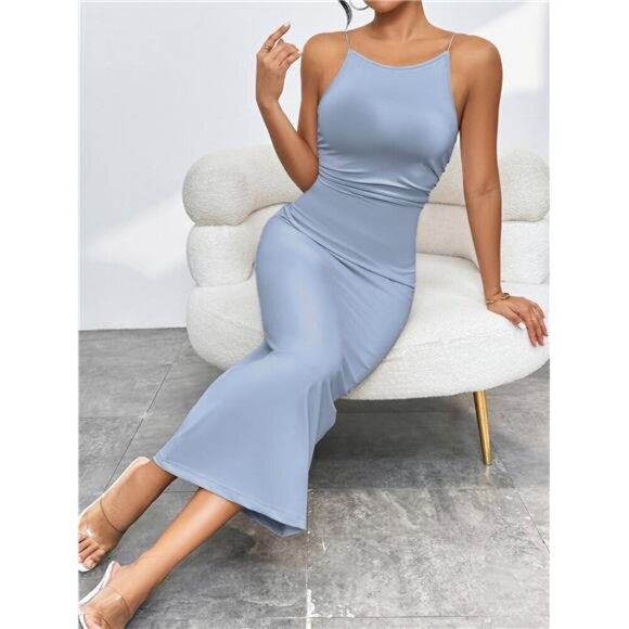 Spaghetti Straps Midi Bodycon Dress - Picture 12 of 16